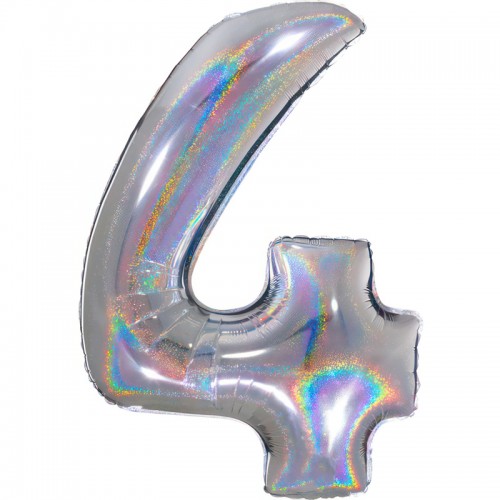 Balão Número 4 Prateado Holográfico